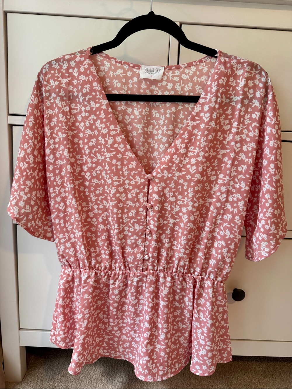 Sienna Sky Blush Pink Floral Button V-Neck Peplum Top
